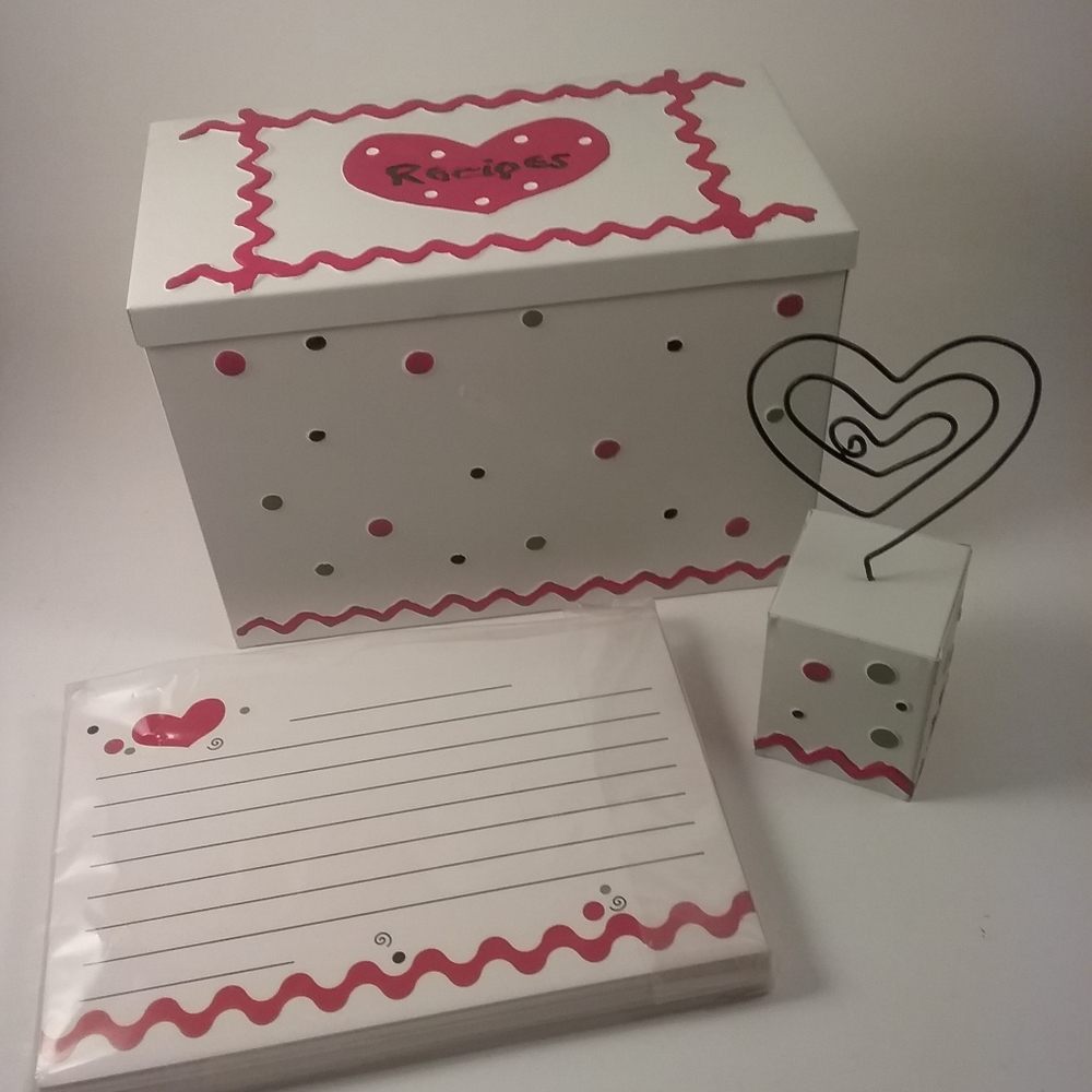 Metal Tin Recipe Box Holder Card set